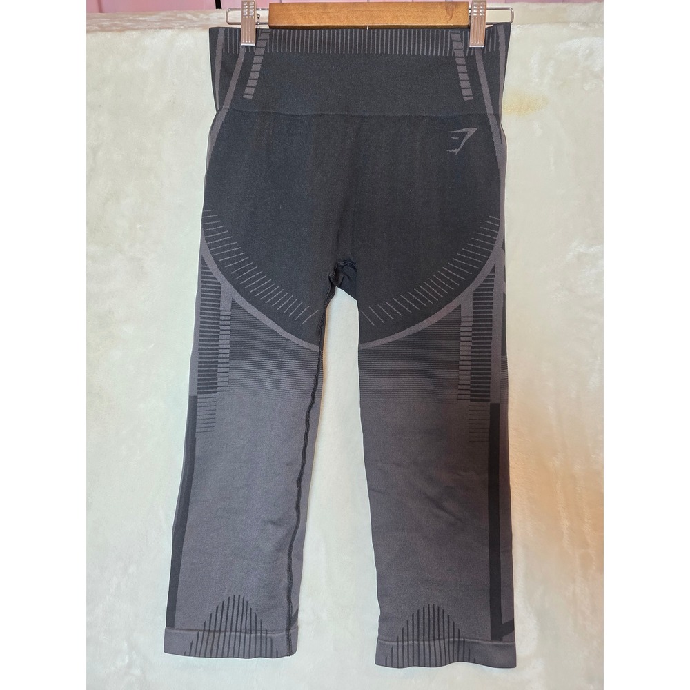 Gymshark‎ Geo Seamless Cropped Leggings Black Grey High Waist Yoga Tights Small